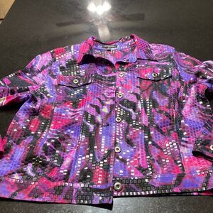 Purple, pink and ivory denim style jacket by notations in petite large